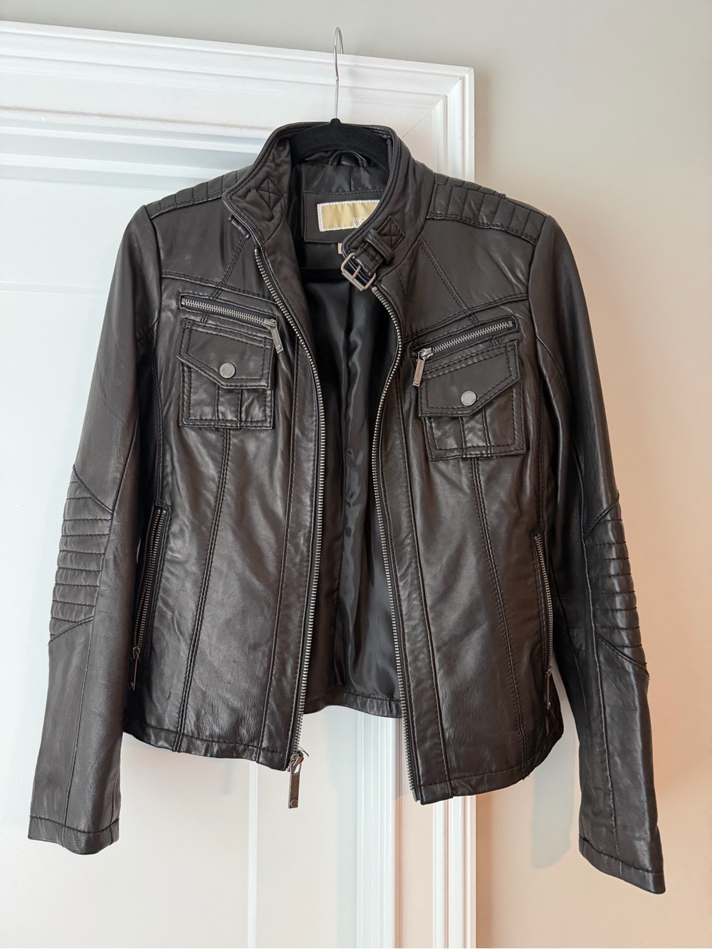 Black Leather Moto Jacket - Michael Kors